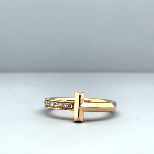 18ct Rose Gold Tiffany & Co T1 Diamond Ring (c. 0.21ct) - Size I