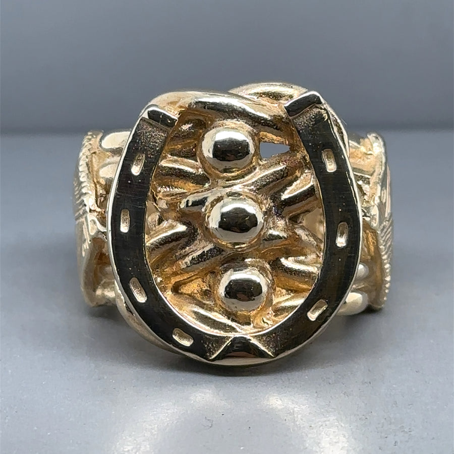 9ct Yellow Gold Horseshoe Keeper Ring - Size Y 1/2
