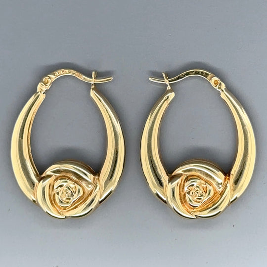 14ct Yellow Gold Flower Hoop Earrings