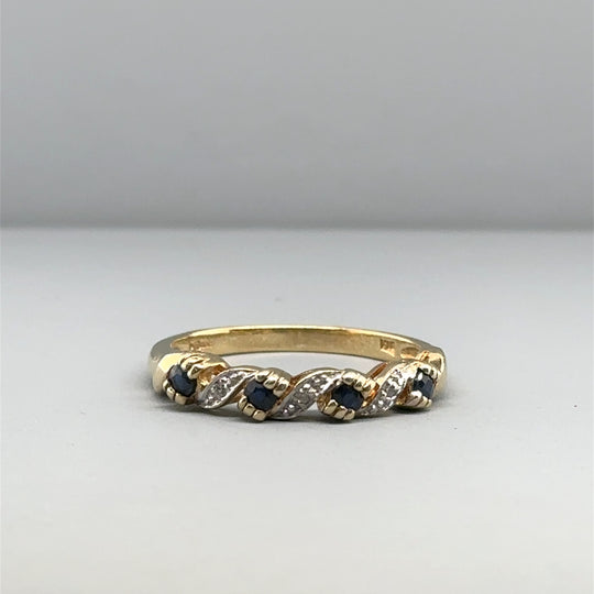 9ct Yellow Gold Sapphire and Diamond Ring - Size O