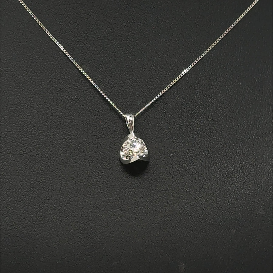 9ct White Gold Single Stone Lab Grown Diamond Pendant and Fine Chain (c. 0.50ct) (18”) NEW!