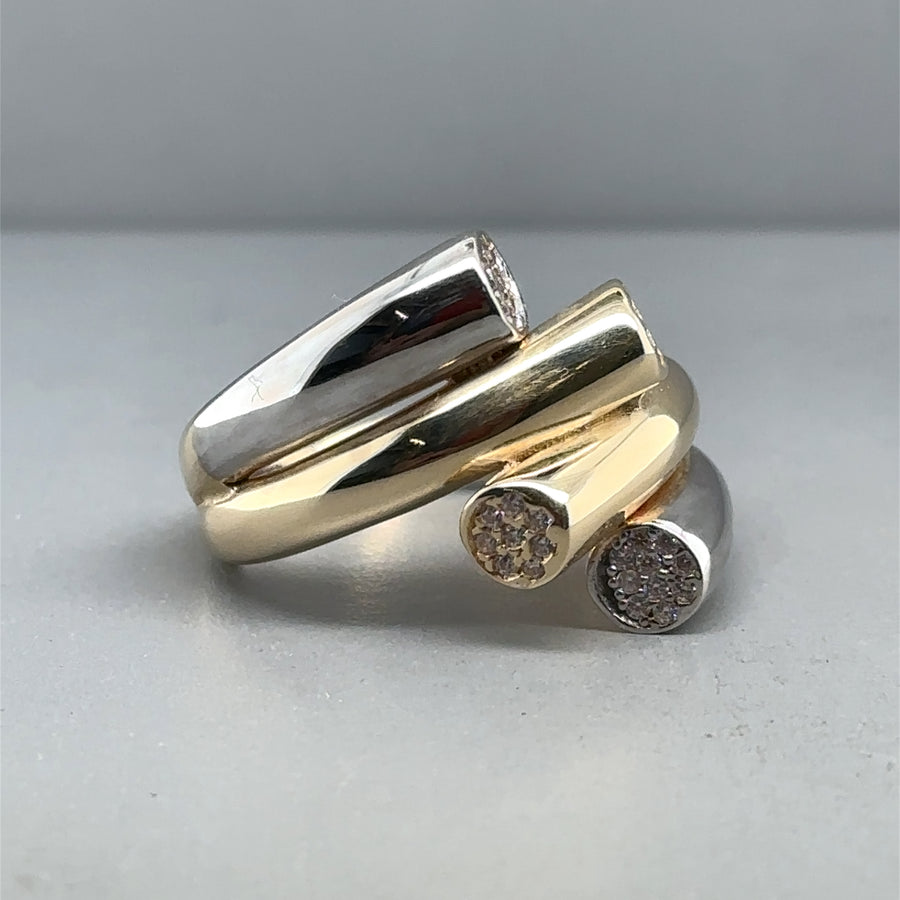 14ct Bi-Colour Cubic Zirconia Ring - Size Q
