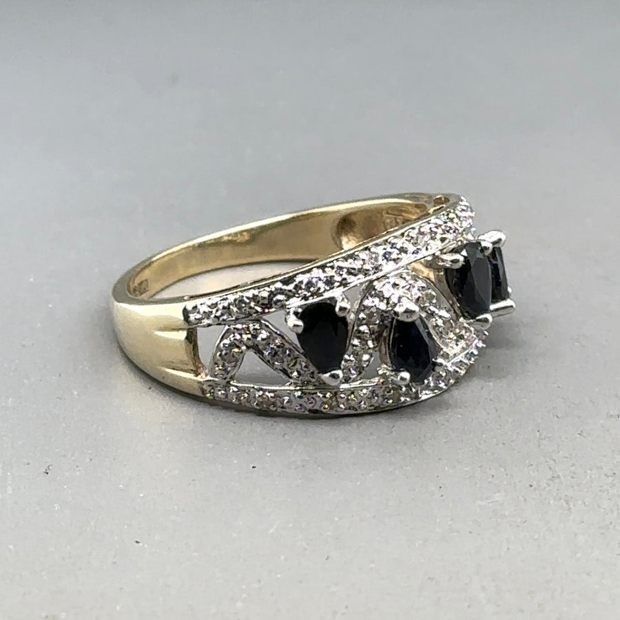9ct Yellow Gold Sapphire and Diamond Ring - Size R