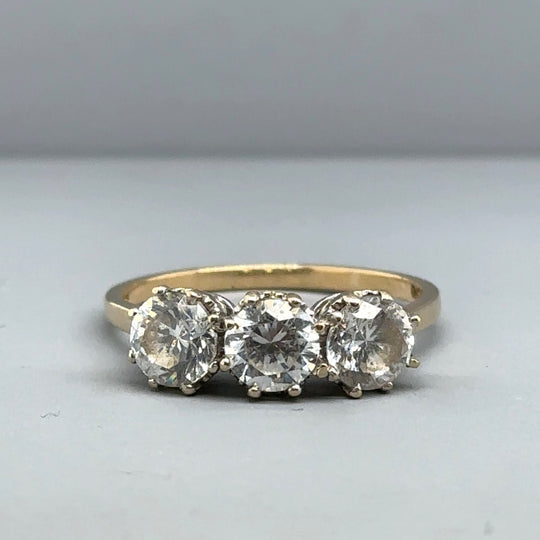 14ct Yellow Gold Three Stone Cubic Zirconia Ring - Size S 1/2