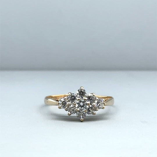 9ct Yellow Gold Cubic Zirconia Cluster Ring - Size Q 1/2