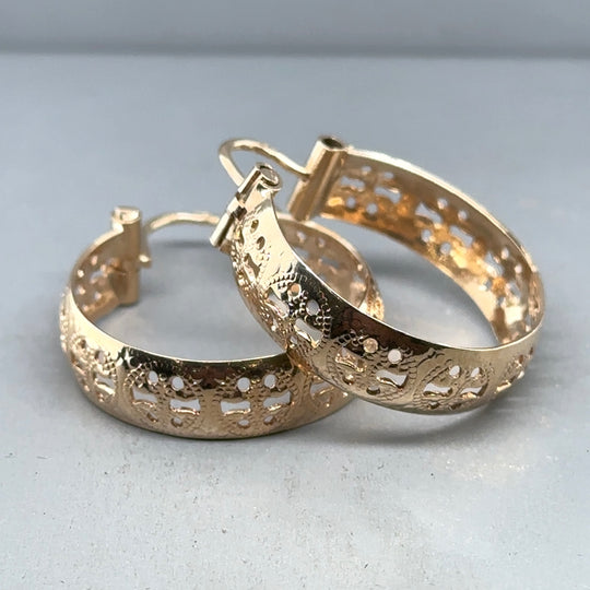 9ct Yellow Gold Cut Out Patterned Hoop Earrings