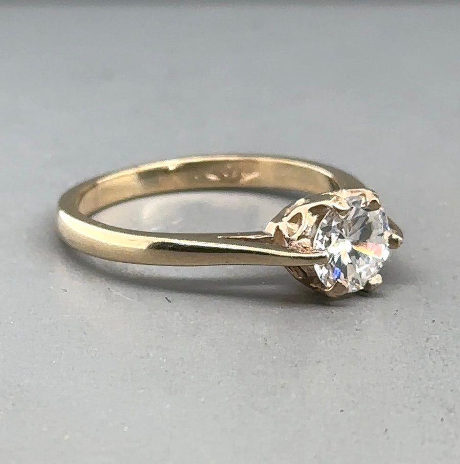 9ct Yellow Gold Single Stone Cubic Zirconia Ring - Size L