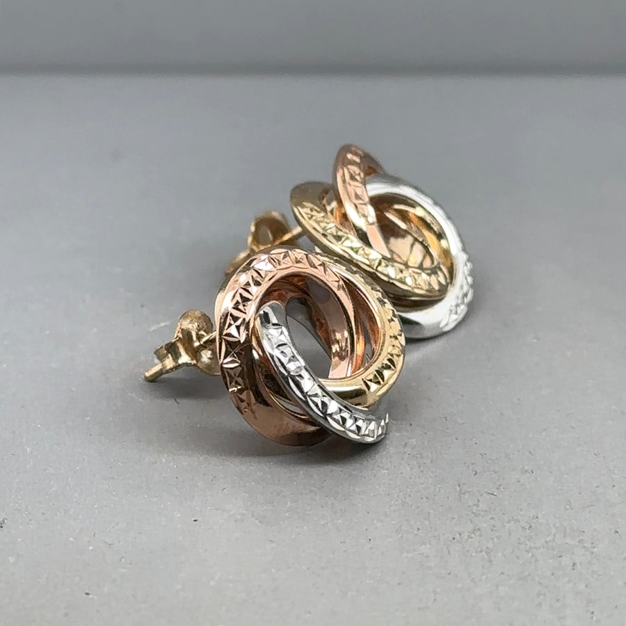 9ct Tri-Colour Knot Style Stud Earrings