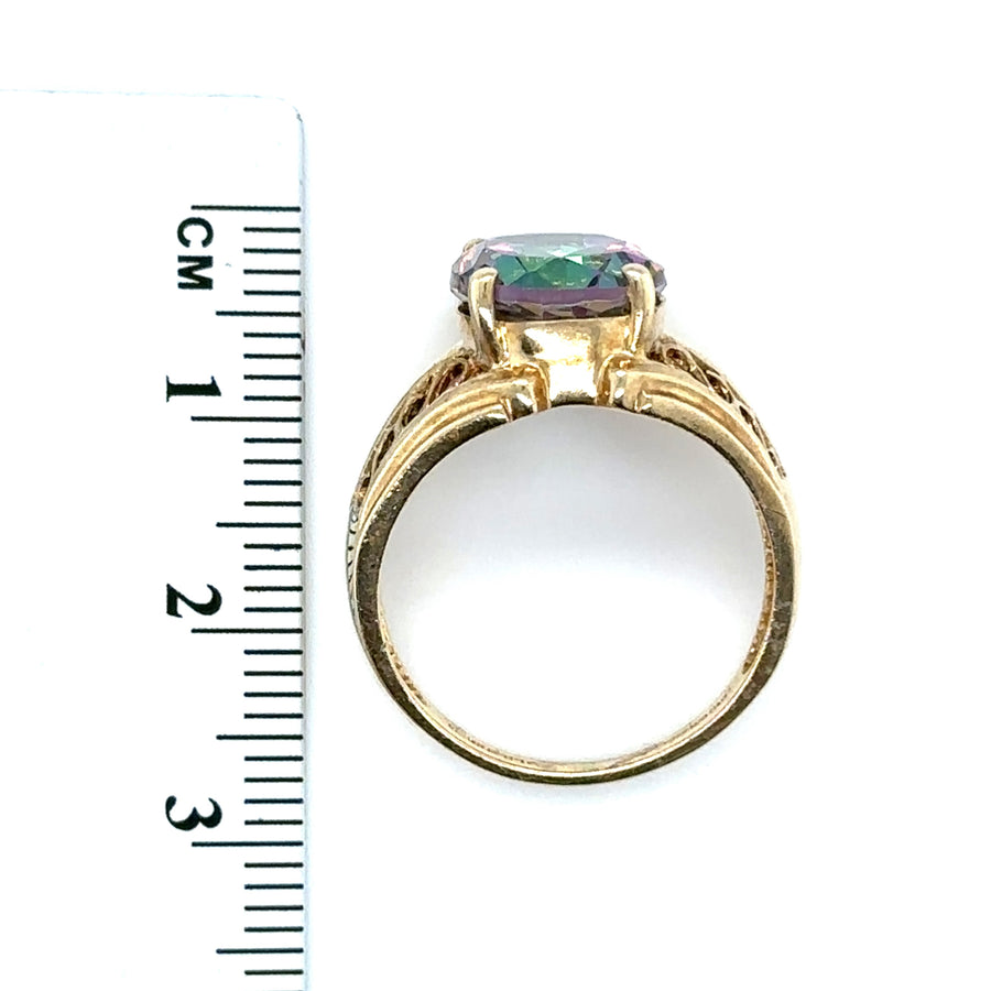 9ct Yellow Gold Single Stone Mystic Topaz Ring - Size P