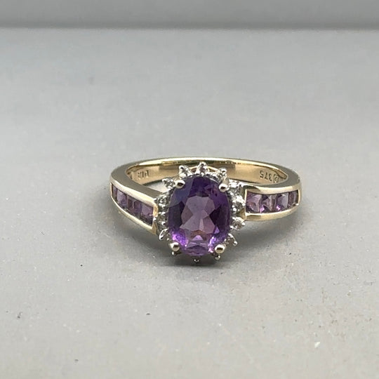 9ct Yellow Gold Diamond and Tourmaline Ring - Size L