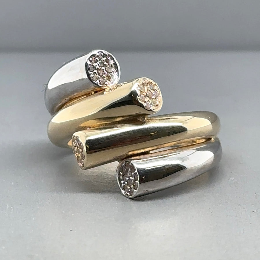 14ct Bi-Colour Cubic Zirconia Ring - Size Q