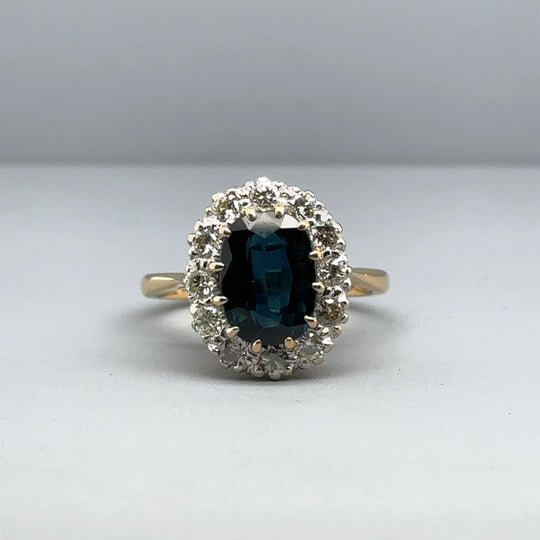 14ct Yellow Gold Spinel and Diamond Set Ring (c. 0.35 - 0.40ct) - Size K