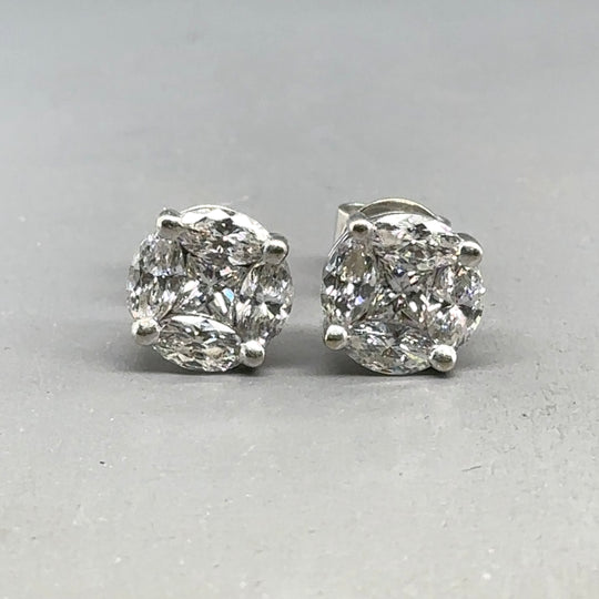 18ct White Gold Diamond Cluster Stud Earrings (c. 1.60ct)