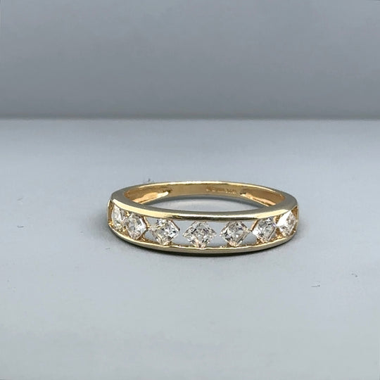 14ct Yellow Gold Fancy Cubic Zirconia Ring - Size R