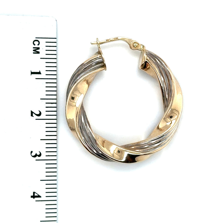9ct Bi-Colour Twist Hoop Earrings