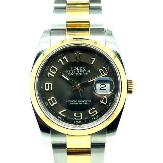 Pre-Owned Stainless Steel and 18ct Yellow Gold Slate Dial Datejust Rolex (Gents)