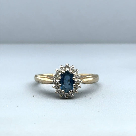 9ct Yellow Gold Diamond and Topaz Cluster Ring - Size L 1/2