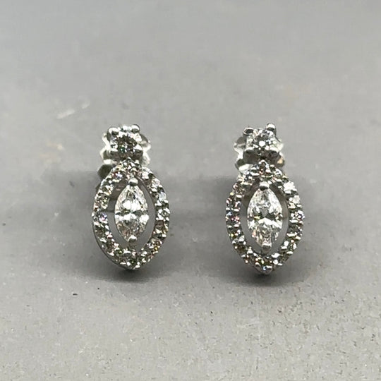 18ct White Gold Marquise Halo Diamond Stud Earrings (c. 0.46ct)