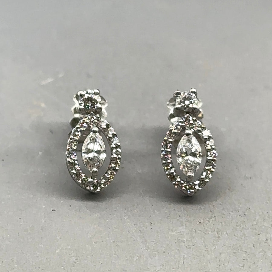 18ct White Gold Marquise Halo Diamond Stud Earrings (c. 0.46ct)