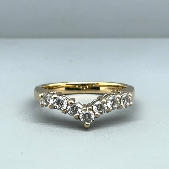 9ct Yellow Gold Cubic Zirconia Chevron Ring - Size M