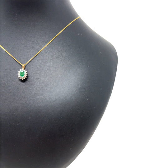 9ct Yellow Gold Emerald and Diamond Pendant and Fine Chain (19")