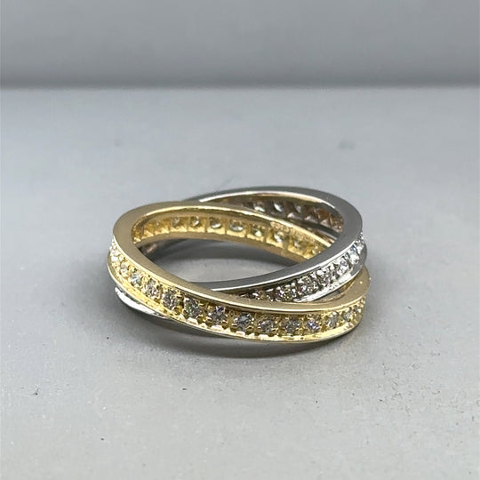 18ct Bi-Colour Diamond Crossover Style Ring - Size M 1/2