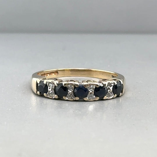9ct Yellow Gold Diamond and Sapphire Ring - Size L
