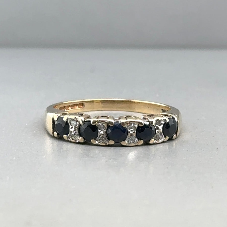 9ct Yellow Gold Diamond and Sapphire Ring - Size L