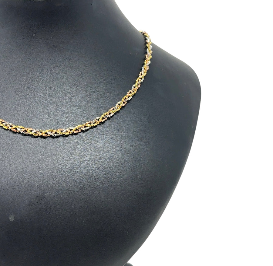 9ct Tri-Colour Beaded Necklace (17")