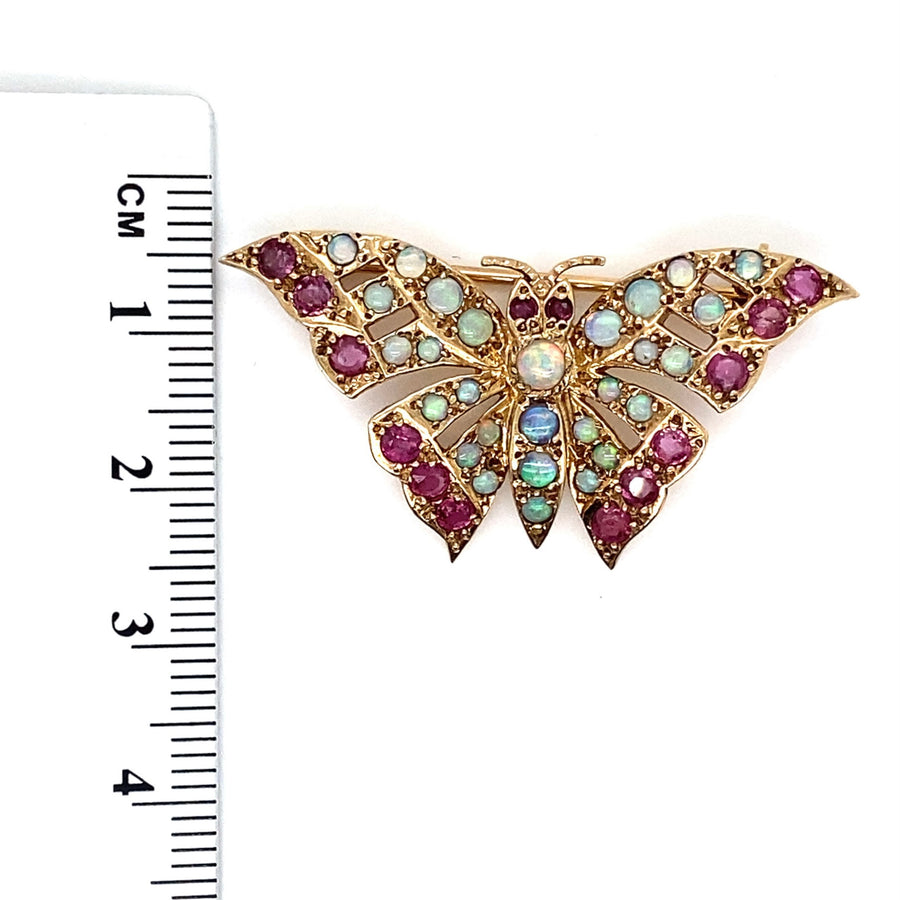 9ct Yellow Gold Opal and Ruby Butterfly Brooch