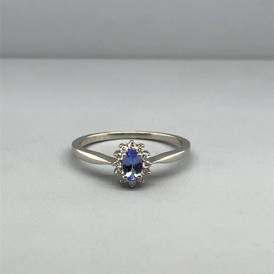 14ct White Gold Tanzanite and Diamond Ring - Size M 1/2