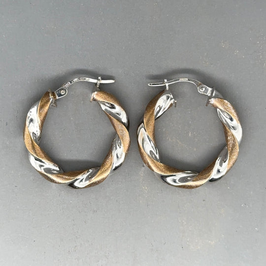 9ct Bi-Colour Twist Hoop Earrings