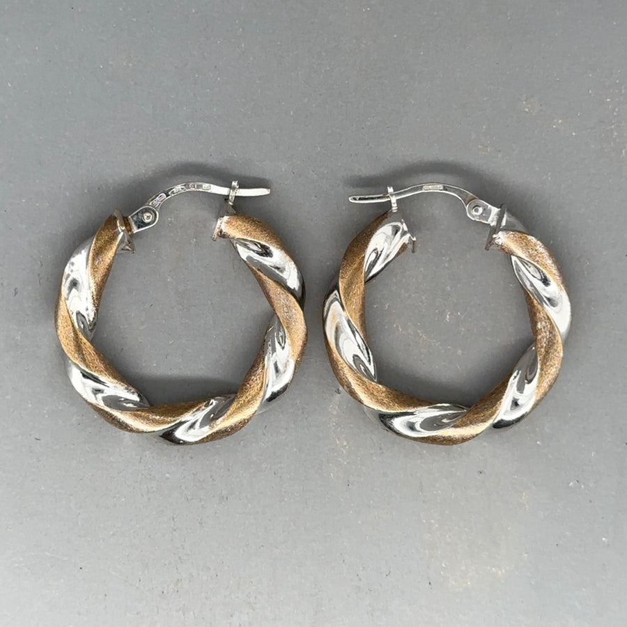 9ct Bi-Colour Twist Hoop Earrings