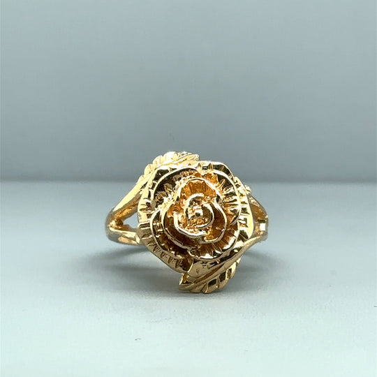 9ct Yellow Gold 3D Rose Ring - Size L