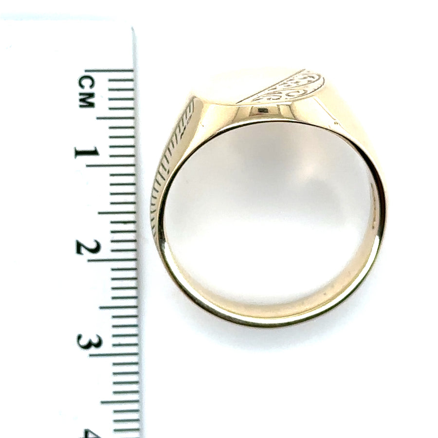 9ct Yellow Gold Patterned and Plain Signet Ring - Size Z
