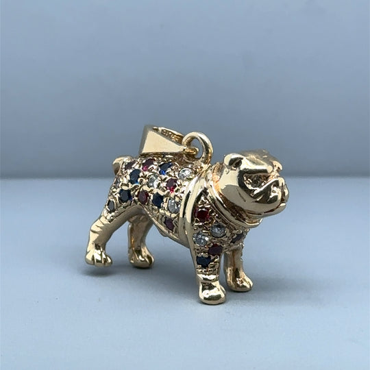9ct Yellow Gold Multi-Colour Cubic Zirconia Bulldog Pendant