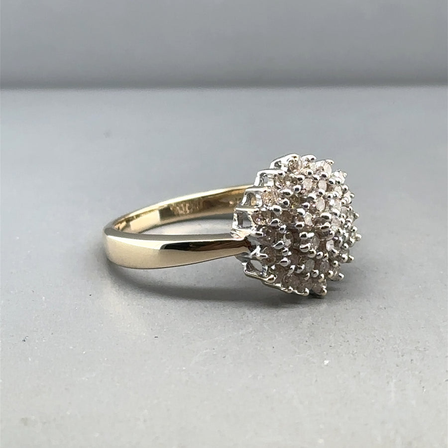 9ct Yellow Gold Diamond Cluster Ring (c. 0.70 - 0.75ct) - Size T 1/2