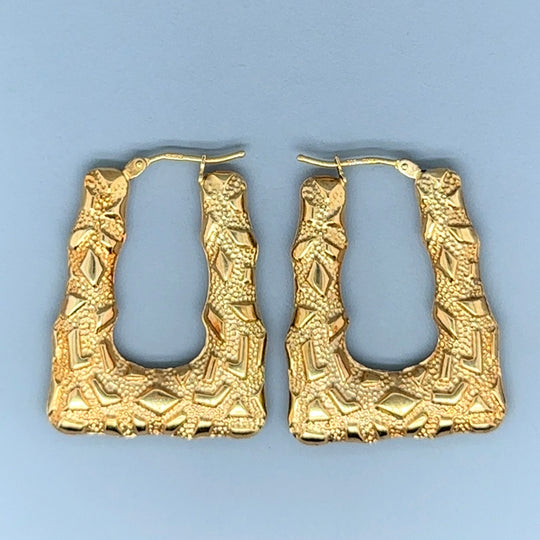 9ct Yellow Gold Textured Handbag Hoop Earrings