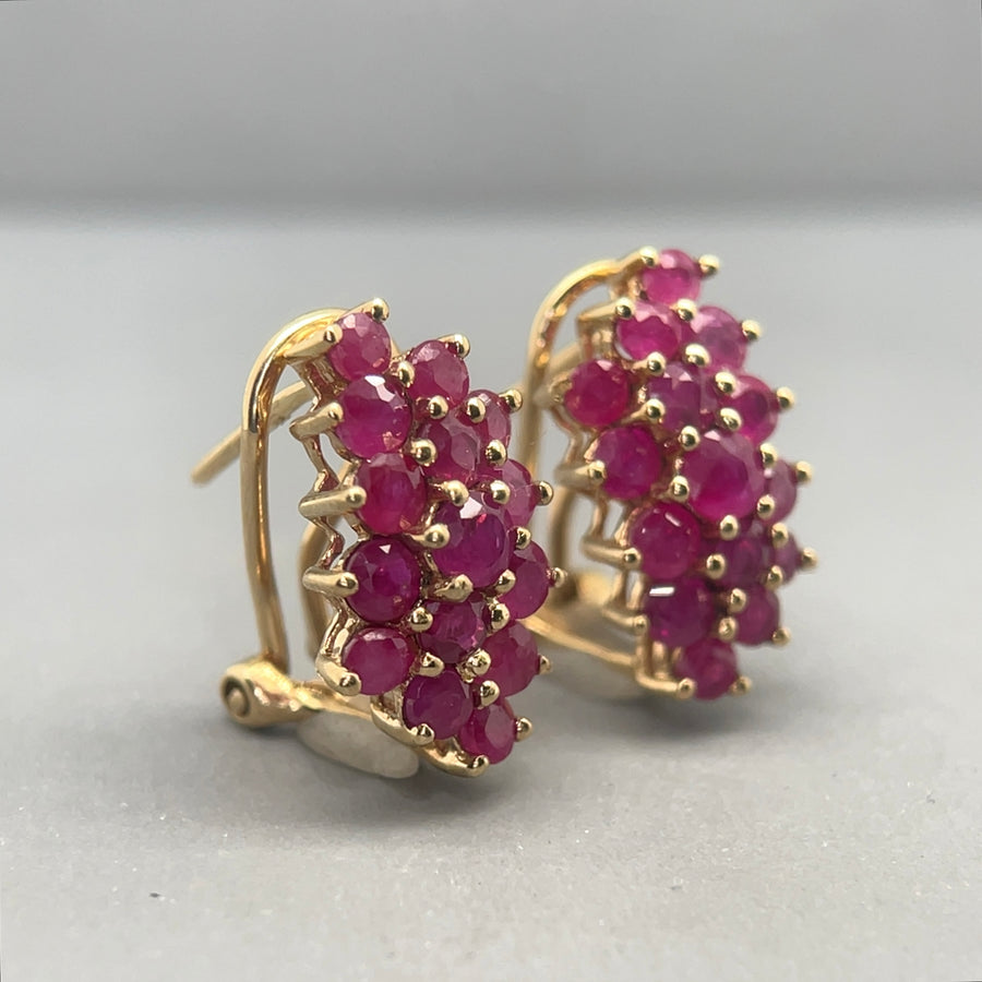 9ct Yellow Gold Ruby Cluster Earrings