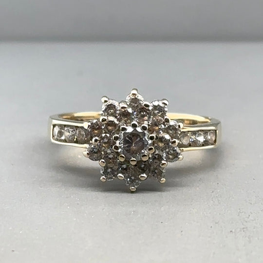 9ct Yellow Gold Cubic Zirconia Cluster Ring - Size P