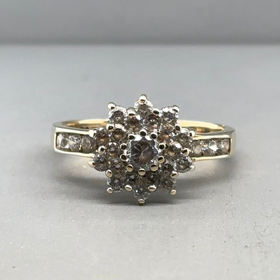 9ct Yellow Gold Cubic Zirconia Cluster Ring - Size P