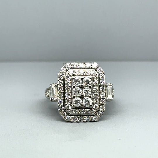 9ct White Gold Diamond Set Fancy Ring (c. 0.85 - 0.90ct) - Size J
