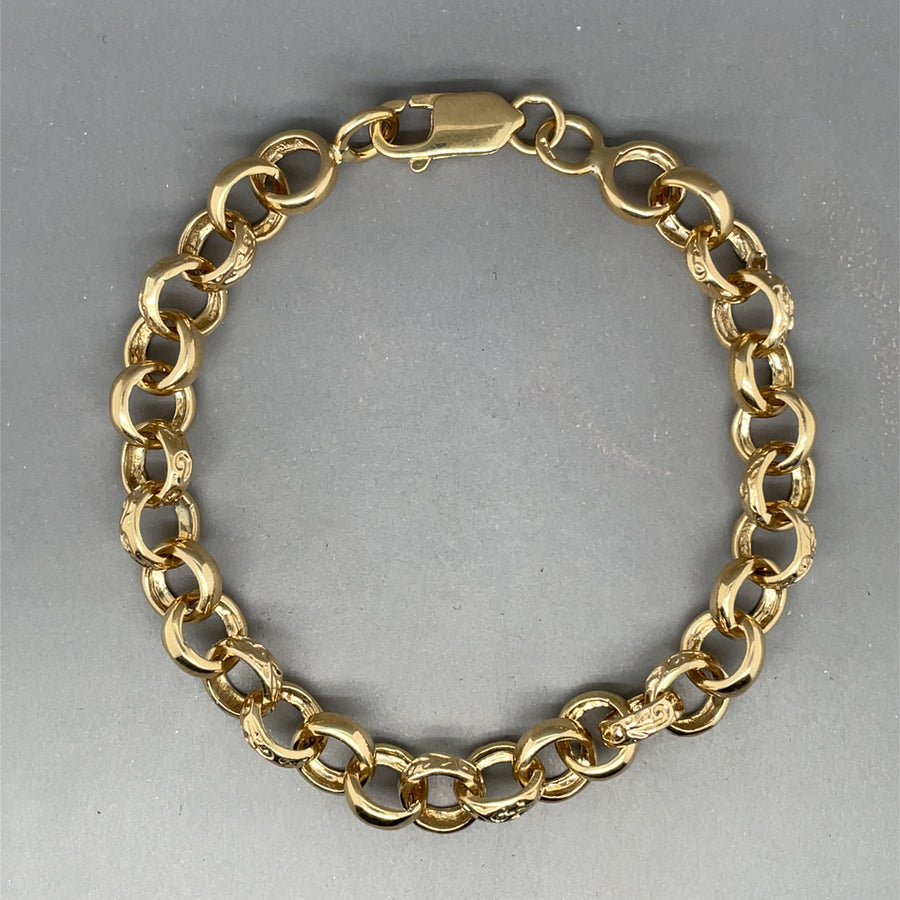 9ct Yellow Gold Patterned and Plain Belcher Bracelet