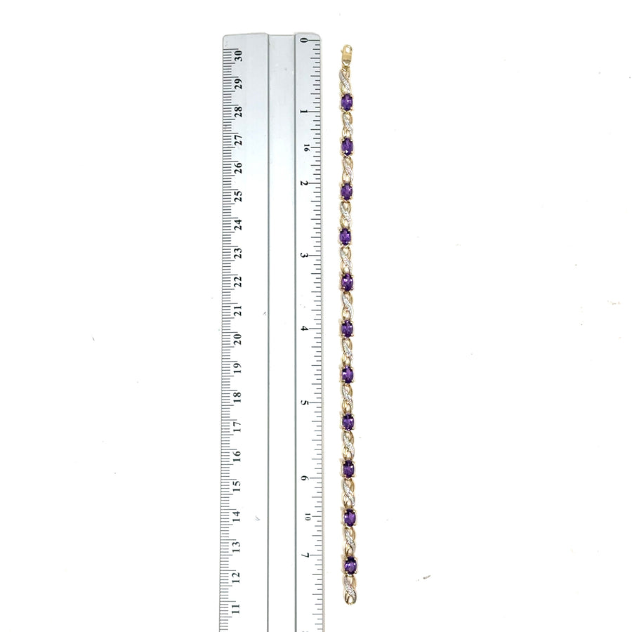 9ct Yellow Gold Amethyst and Diamond Bracelet