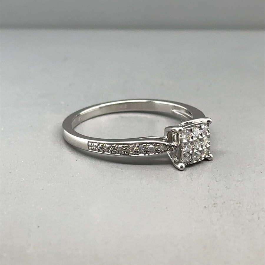 9ct White Gold Diamond Square Cluster Ring (c. 0.20ct) - Size R