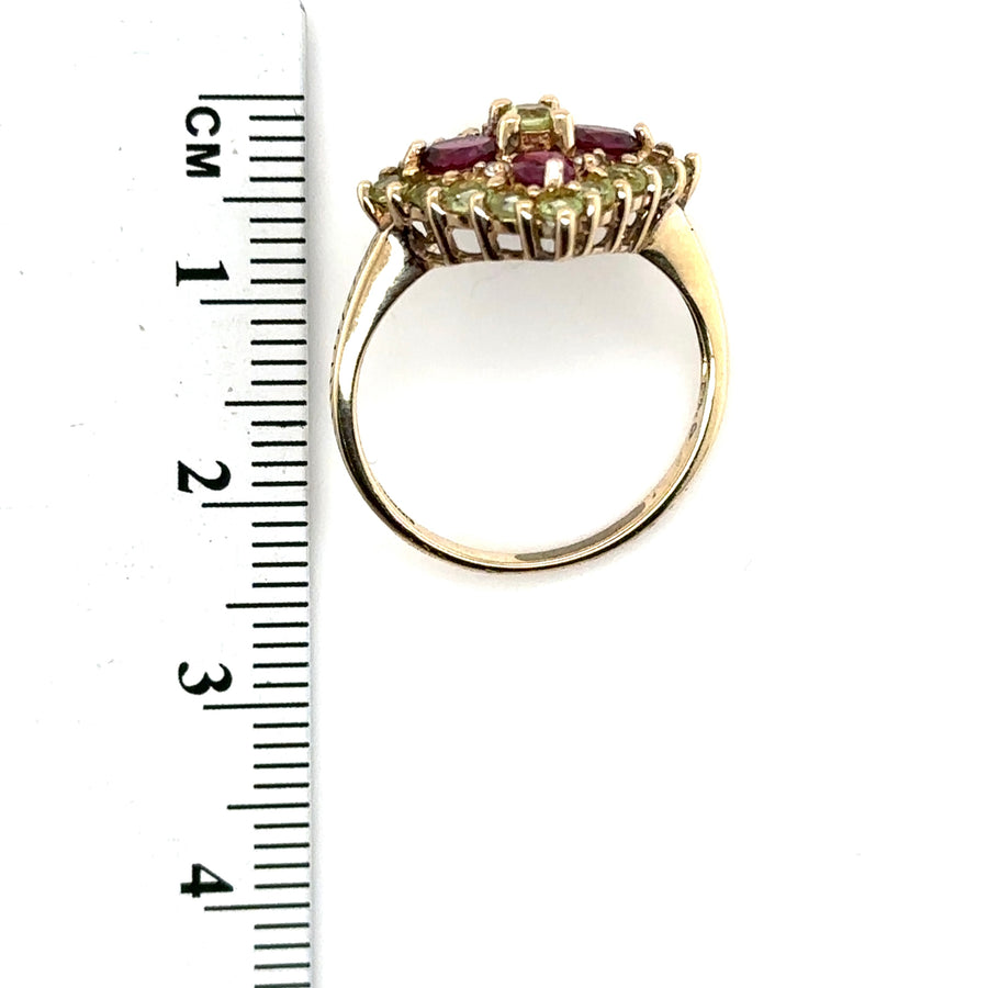 9ct Yellow Gold Green and Pink Tourmaline Ring - Size N