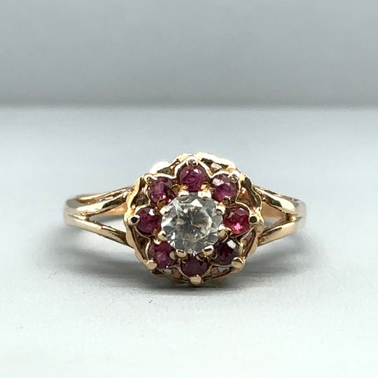 9ct Yellow Gold Pink and White Cubic Zirconia Ring - Size O 1/2