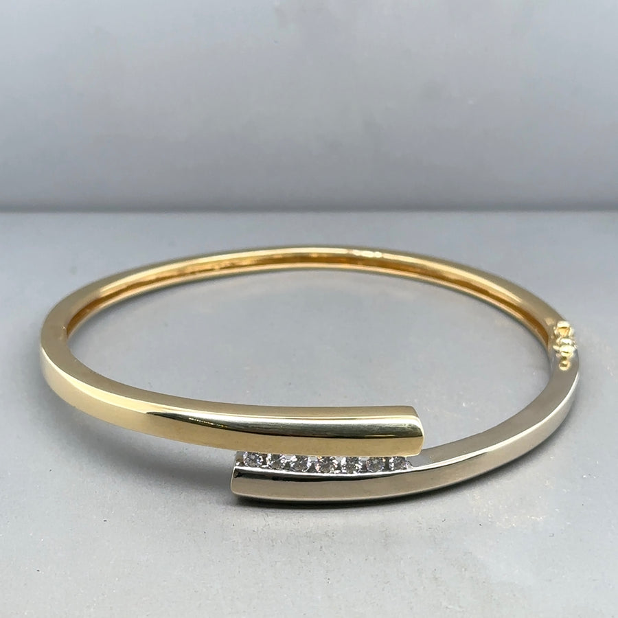 18ct Bi-Colour Diamond Set Bangle (c. 0.35ct)
