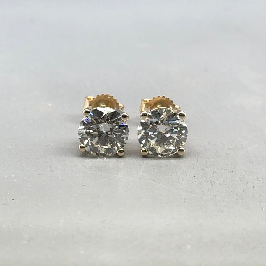 9ct Yellow Gold Single Stone Lab Grown Diamond Stud Earrings (c. 2.00ct) NEW!