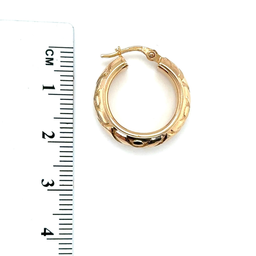 9ct Yellow Gold Patterned Hoop Earrings